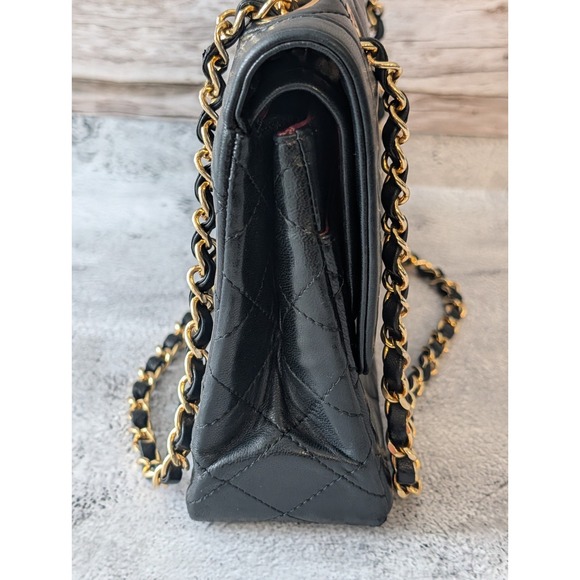 RARE Vintage Chanel Paris Limited 26cm Double Flap Two-Tone CC Black Lambskin - Picture 6 of 16